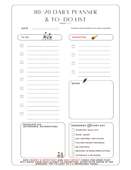 80 20 daily planner and to do list