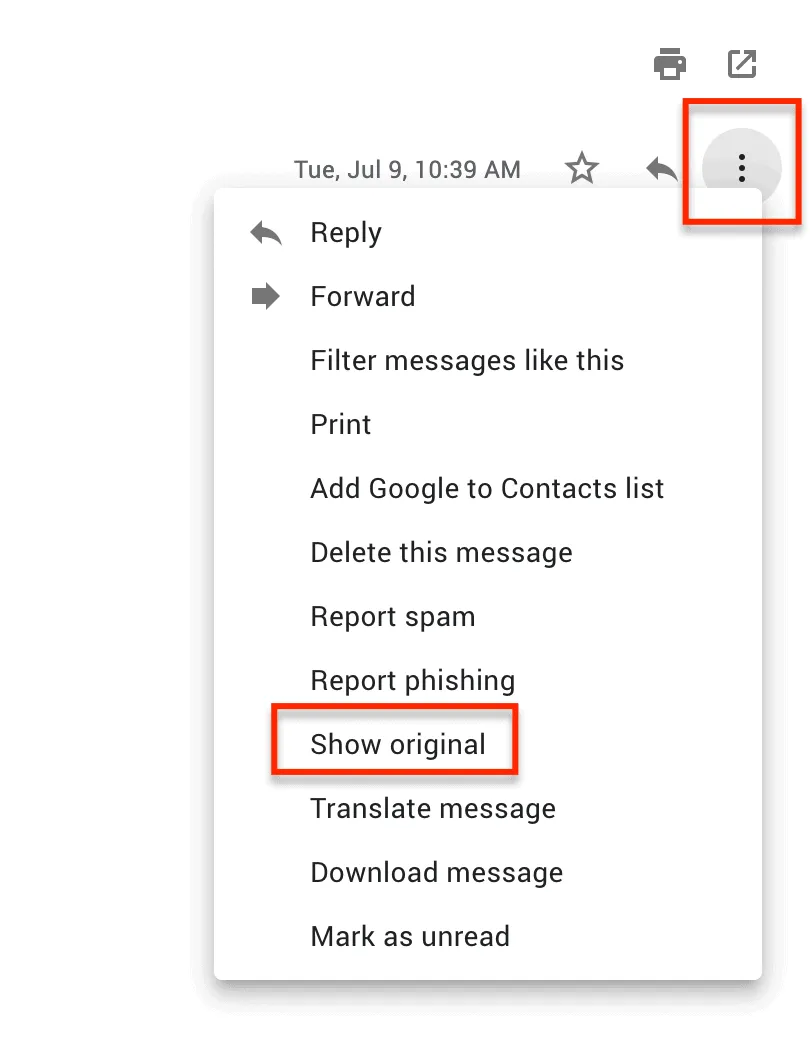 get email source code in Gmail