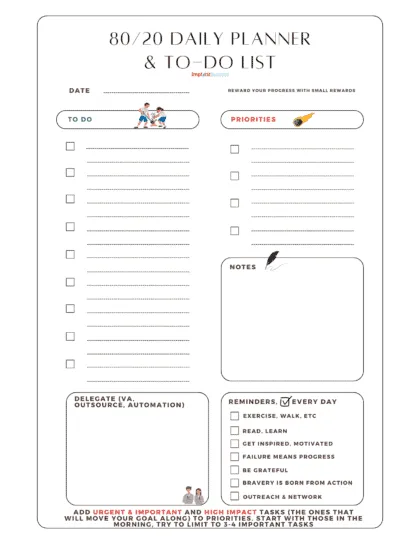 80 20 daily planner and to do list